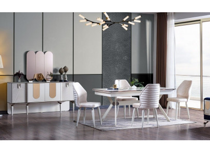 Luxurious Dining Room Set Dining Table + 6x Chairs + Sideboard Modern 8 Piece