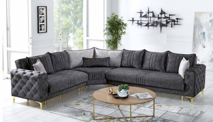 Gray living room corner sofa L-shape modern Chesterfield new luxury sofa
