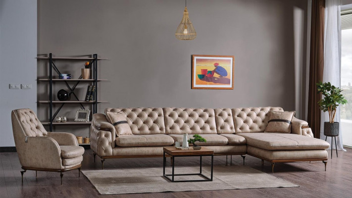 Luxury Living Room Set Armchair Corner Sofa L Shape Modern Set Chesterfield Complete