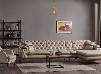 Luxury Living Room Set Armchair Corner Sofa L Shape Modern Set Chesterfield Complete
