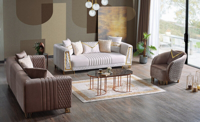 Premium furniture living room set 3+3+1 seating sofa set 2x sofas armchair