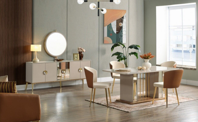 Luxurious Dining Room Set Dining Table + 6x Chairs + Sideboard Dining Groups New 8 pcs