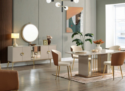 Luxurious Dining Room Set Dining Table + 6x Chairs + Sideboard Dining Groups New 8 pcs