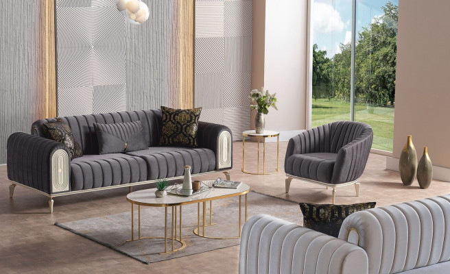 Stylish furniture set 3+1 coffee table suite sofas armchair grey