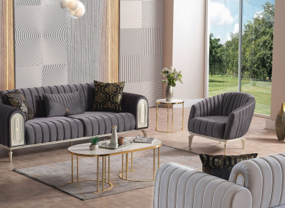 Stylish furniture set 3+1 coffee table suite sofas armchair grey