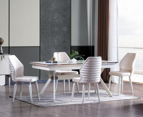 Dining room set Modern dining table + 6x chairs wooden table upholstered chair 7-piece. New