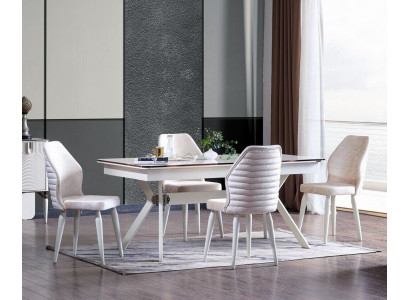 Dining room set Modern dining table + 6x chairs wooden table upholstered chair 7-piece. New