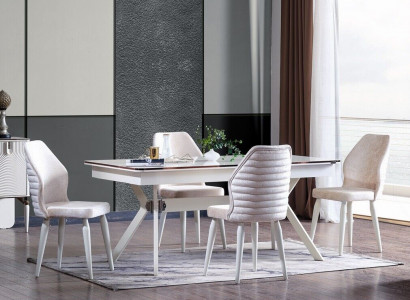 Dining room set Modern dining table + 6x chairs wooden table upholstered chair 7-piece. New