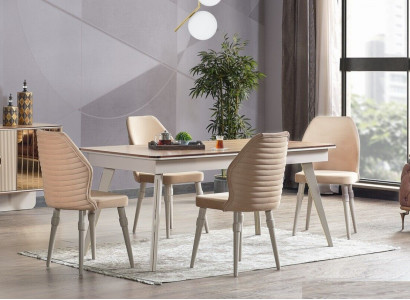Designer Complete 6x Chairs + Dining Table Set Dining Room Designer Set New