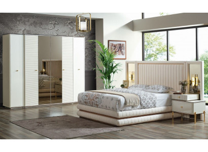 Bedroom set bed 2x nightstands wardrobe design furniture 4-piece beige