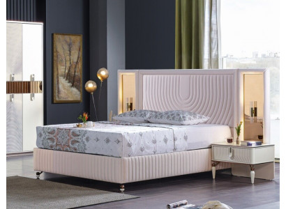 Luxury Bedroom Set Bed + 2x Wooden Bedside Tables Complete Modern