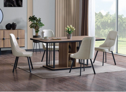 Dining room set 7-piece. Dining table 6x chairs designer wood chair suite furniture new