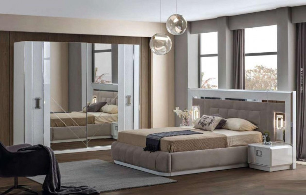 Bedroom complete set bed 2x nightstand wardrobe new design 4-piece set.