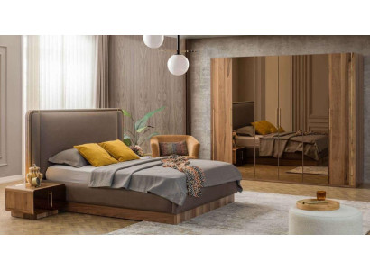 Luxury Bedroom Set Bed + 2x Nightstands + Wardrobe Wood Complete Modern New