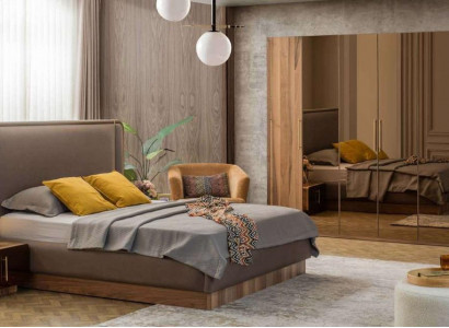 Luxury Bedroom Set Bed + 2x Nightstands + Wardrobe Wood Complete Modern New