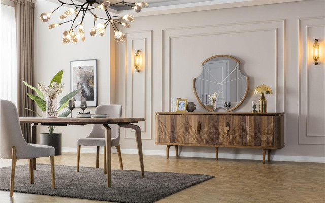 Dining table + 6 chairs + sideboard + mirror dining room set dining group group table