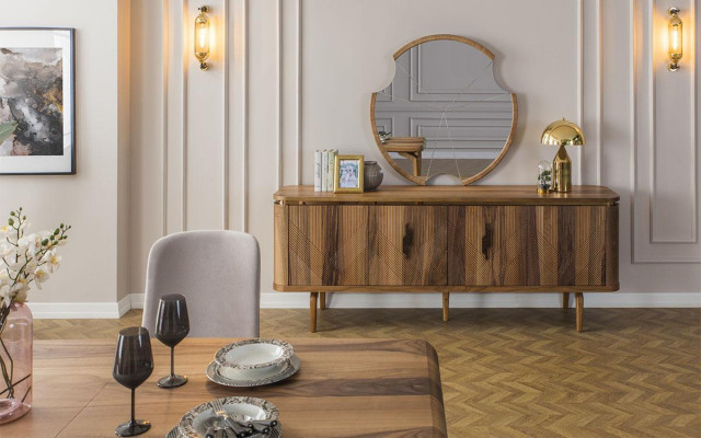 Dining table + 6 chairs + sideboard + mirror dining room set dining group group table