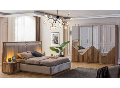 Luxury bedroom set bed + 2x nightstands + wardrobe modern complete