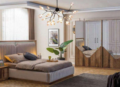Luxury bedroom set bed + 2x nightstands + wardrobe modern complete