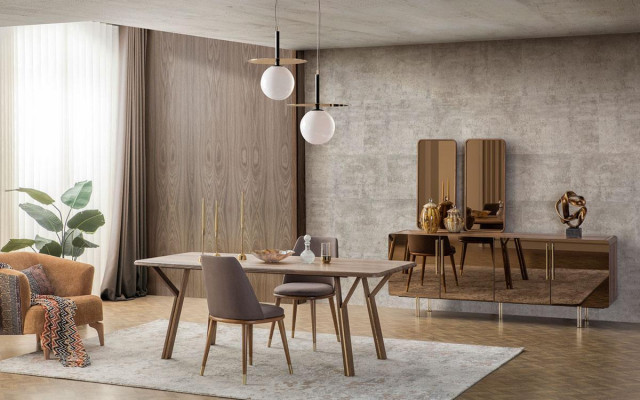 Dining Room Set 6x Chairs+Dining Table+Sideboard+Mirror Set Dining Room Designer New