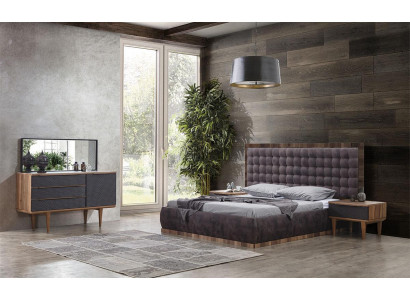 Bedroom set: bed + 2x nightstands + dresser + mirror design furniture 5-piece set