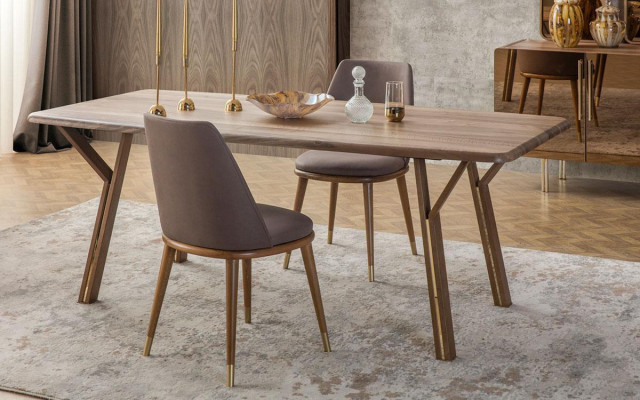 Upholstered Dining Room Chair Set 6x Chairs + Dining Table Luxury Furniture Group Dining Set