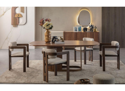 Luxury Dining Room Set Dining Table + 6x Chairs + Sideboard + Mirror 9 pieces Modern