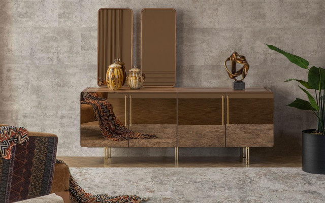 Sideboard with 2x mirror buffet luxury set wooden dresser modern