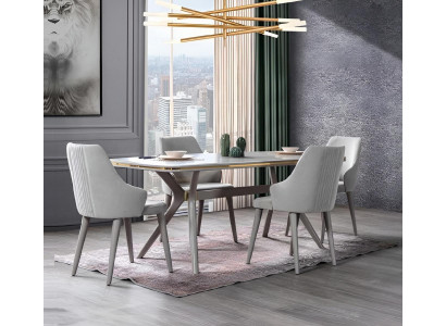 Modern dining table with 6 chairs, designer luxury dining room furniture, wooden dining set.