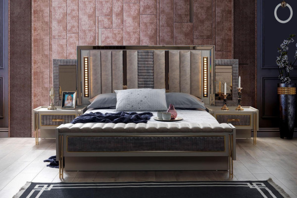 Bedroom set bed 2x nightstands wood furniture 3-piece modern design sets new