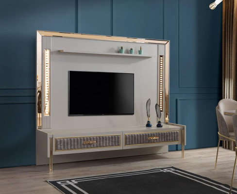 Designer TV wall luxury furniture in living room beige color modern RTV TV wall