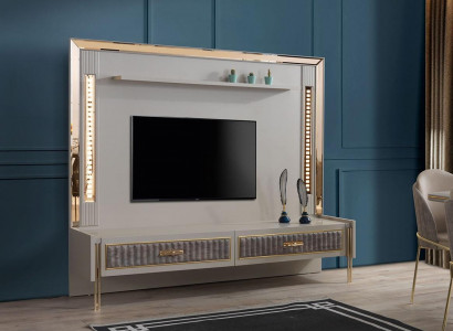 Designer TV wall luxury furniture in living room beige color modern RTV TV wall