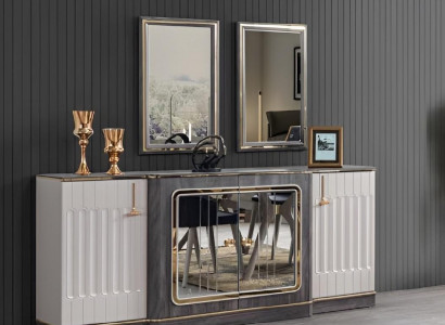 Modern sideboard with 2 mirrors designer living room furniture wooden chest of drawers