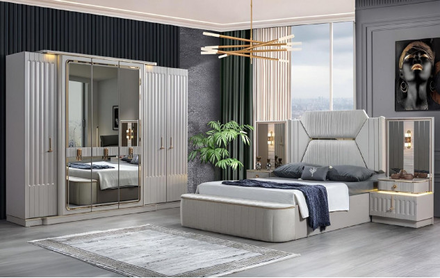 Designer furniture 4-piece bedroom set bed 2x nightstands wardrobe new