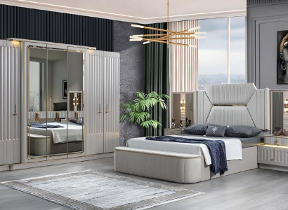 Designer furniture 4-piece bedroom set bed 2x nightstands wardrobe new