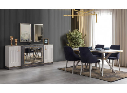 Luxury Dining Room Set Dining Table + 6x Chairs + Sideboard with 2x Mirrors New Set
