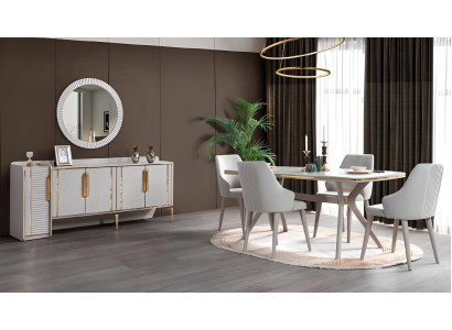 Table, 6 Chairs, Sideboard with Mirror, 8-piece Dining Room Set, Furniture