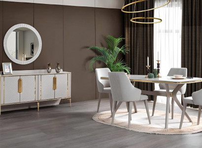 Table, 6 Chairs, Sideboard with Mirror, 8-piece Dining Room Set, Furniture