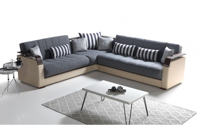 L-shaped sectional sofa + gray armchair complete living room set 2-piece luxury furniture