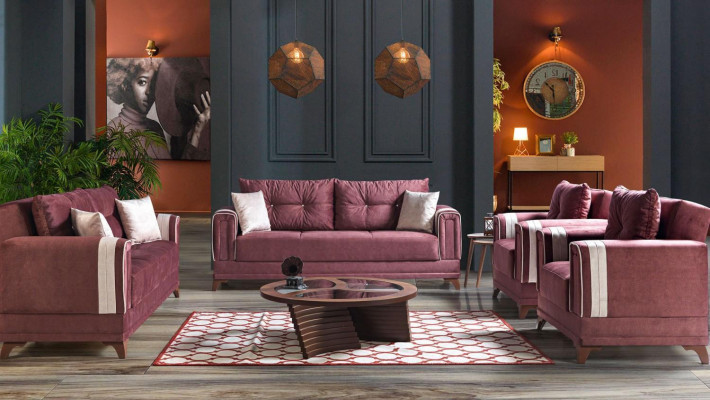 Designer sofa set 3+2+1+1 seater couch upholstery seat set pink relax
