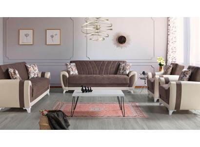 Sleeper Sofa Upholstery 3+2+1+1 Seater Textile Sofa Armchair Complete Set Brown