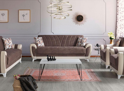 Sleeper Sofa Upholstery 3+2+1+1 Seater Textile Sofa Armchair Complete Set Brown