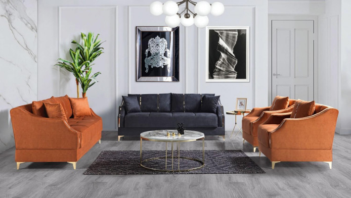 Sofa set 3+2+1+1 seater living room set complete textile sofa armchair wood new