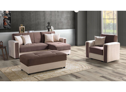 Corner sofa L-shape armchair stool textile complete upholstery premium living room modern