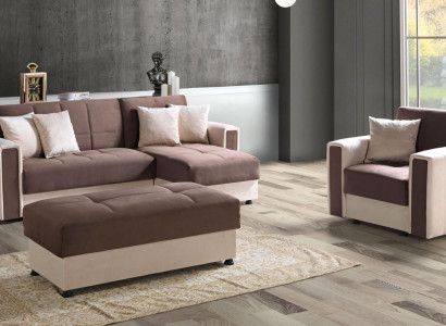 Corner sofa L-shape armchair stool textile complete upholstery premium living room modern