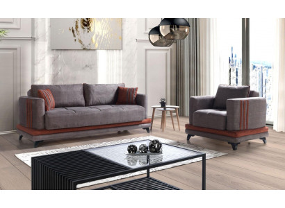 Sofa Set 3+1 Seater Textile Wood Sofa 3-Seater Modern Armchair Complete Set New EU