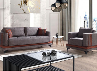 Sofa Set 3+1 Seater Textile Wood Sofa 3-Seater Modern Armchair Complete Set New EU