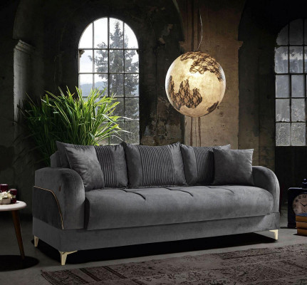 Gray three-seater couch cushion furniture sofas fabric sofas textile with cushions