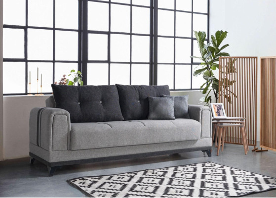 Living room luxury sofa, 3-seater relax sofas, modern gray relax 3-seater couches.
