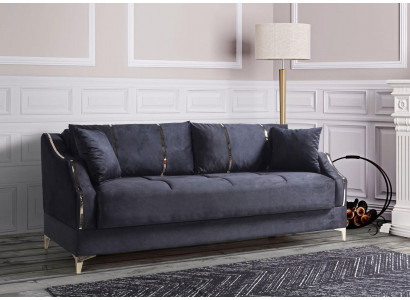 Luxury 3-Seater Sofa Living Room Furniture Elegant Sofa Textile Black 208cm